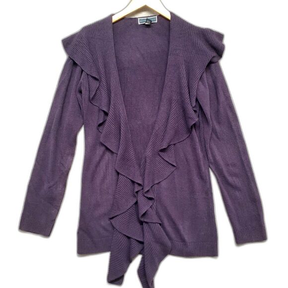 Karen Scott Women's Ruffle Neckline Cardigan Sweater Purple Size S - Picture 1 of 6